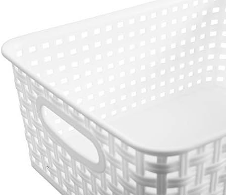 White Plastic Woven Storage Baskets, 12-Pack Weave Basket Organizer for Kitchen Office Bathroom