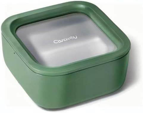 Caraway Glass Food Storage, 4.4 Cup - Ceramic Coated, Non-Toxic, Non-Stick Lunch Box With Glass Lids - Easy to Store, Dishwasher, Oven, & Microwave Safe - Sage-NeatNest