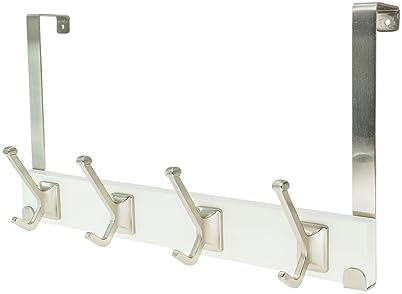 creathome Dual-Purpose Wooden Hanger with 4 Robben Hooks White Color, Behind/Over The Door Towel Rack for Bathroom, Heavy Duty Wall Mounted Coat Rack, No Drilling-NeatNest