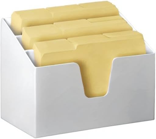 Acrimet Horizontal Triple File Folder Holder Organizer, Includes 9 Manila Folders Letter Size, Desktop File Storage for Home & Office, 3 Slot Desk Organizer for Paper, Mail, Documents (White Color)