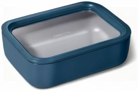 Caraway Glass Food Storage - 6.6 Cup Glass Container - Ceramic Coated Food Container - Non Toxic, Non Stick Lunch Box Container with Glass Lids - Dishwasher, Oven, & Microwave Safe - Navy-NeatNest