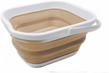 SAMMART 5.5L (1.4 Gallon) Collapsible Square Handy Bucket/Foldable SquareWater Pail/Portable Tub with Handle. (White/Latte, 1)-NeatNest