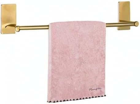 NearMoon Self Adhesive Bathroom Towel Bar- Stainless Steel Bath Wall Shelf Rack Hanging Towel Stick On Sticky Hanger Contemporary Style, NO Drilling (1 Pack, Brushed Gold, 16-Inch Towel Rack)