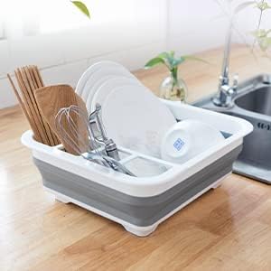 Foldable Dish Drying Rack with Drain Plug and Swivel Spout - Lightweight, Compact and Space-Saving Dish Drainer Organizer for Kitchen, RV, Campers and Travel Trailers
