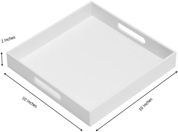 Glossy White Sturdy Acrylic Serving Tray with Handles-10x10Inch-Serving Coffee,Appetizer,Breakfast,Butler-Kitchen Countertop-Makeup Drawer Organizer-Vanity Table,Ottoman Tray-Decorative Tray-NeatNest