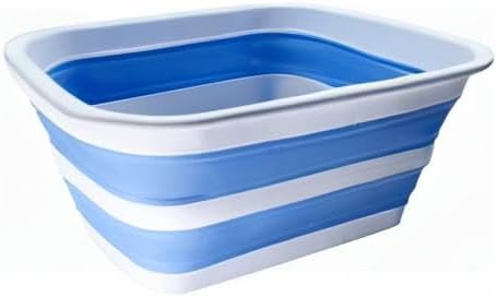 SAMMART 12L (3.17Gallon) Collapsible Tub - Portable Outdoor Picnic Tray - Portable Washing Basin - Space Saving Plastic Washtub (White/Baby Blue)