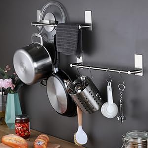 Taozun 16-Inch Towel Bar - Self Adhesive Bathroom Towel Holder with 2 Packs Towel Hooks, Stainless Steel Bathroom Hardware Accessory Kit, No Drilling