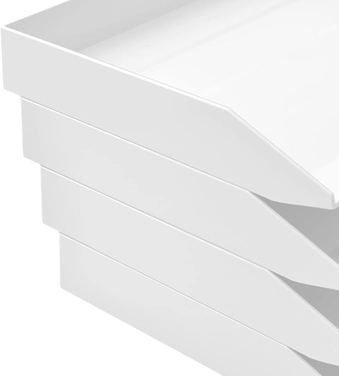 Acrimet Stackable Letter Tray Single Side Load, Plastic, Desktop File Organizer (White Color) (1 Unit)-NeatNest