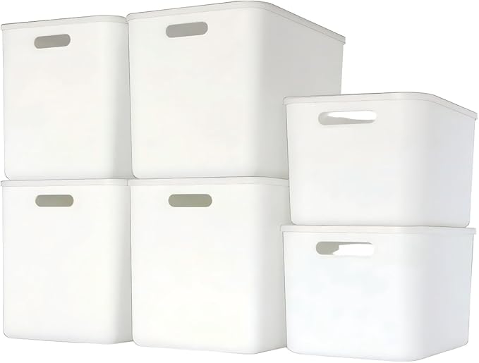 Set Of 6 Plastic Storage Bins With Lids,Versatile Kitchen Pantry Organization and Storage,for Plastic Storage Container Under Bed,Under Sink Bathroom Organizer (White, 4Lagre+2Medium)-NeatNest