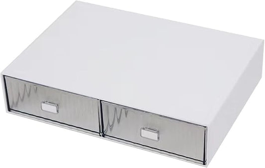 Desk Drawer Organizer, Stackable Office Supplies Storage, Plastic Drawer, Desk Grocery Organizer for Stationery/Office Supplies (White, 2 Compartments)-NeatNest