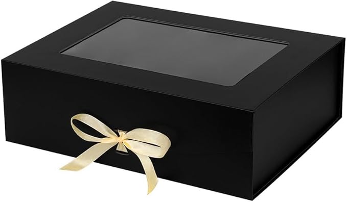 Black Extra Large Gift Box for Presents with Ribbon 16.5x13x5.3 Inches Clear Gift Box with Window Magnetic Closure Gift Boxes with Lids-NeatNest