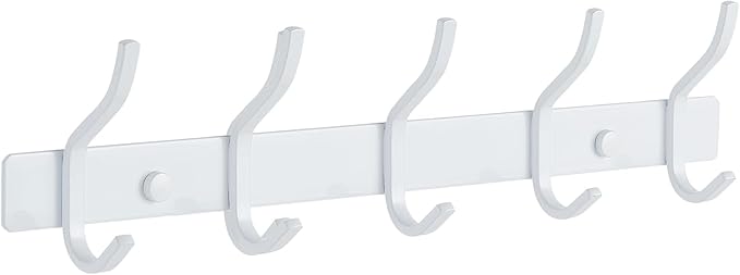 AZW Coat Rack Wall Mount,Heavy Duty Stainless Steel Metal Coat Hooks Hanging for Robes Bags Keys Hat Clothes and Bathroom Door Towels Hanger(White 5 Hooks)-NeatNest