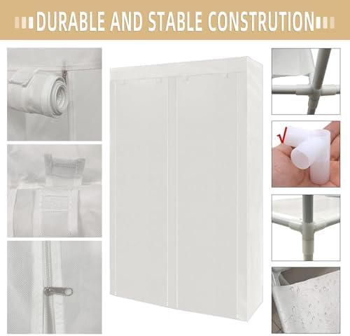 ERONE Shoe Rack Storage Organize, 28 Pairs Portable Double Row with Nonwoven Fabric Cover Shoe Shelf Cabinet for Closet (White)-NeatNest