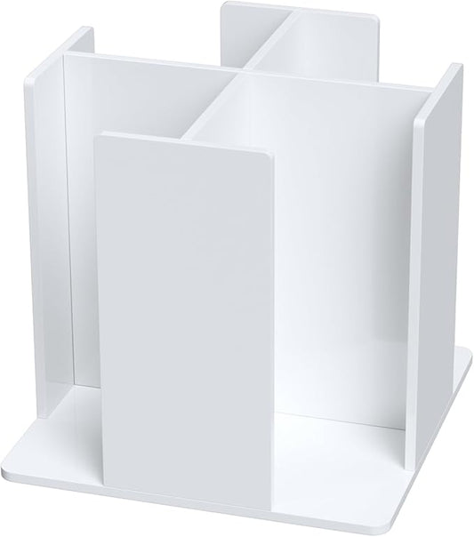 Cup and Lid Holder, 4 Compartment, Square | Rotating Coffee Cup Dispenser Lid Carousel for Restaurant, Buffet, Coffee Station, Bar, Countertop, White Acrylic-NeatNest