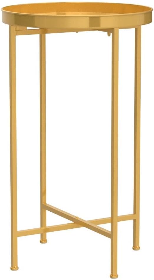 HollyHOME Small Round Metal Waterproof End Table, Accent Indoor&Outdoor Side Table, Sofa Table for Living Room, Anti-Rust Decorative Plant Stand, (D) 14.5" x (H) 25", Golden-NeatNest