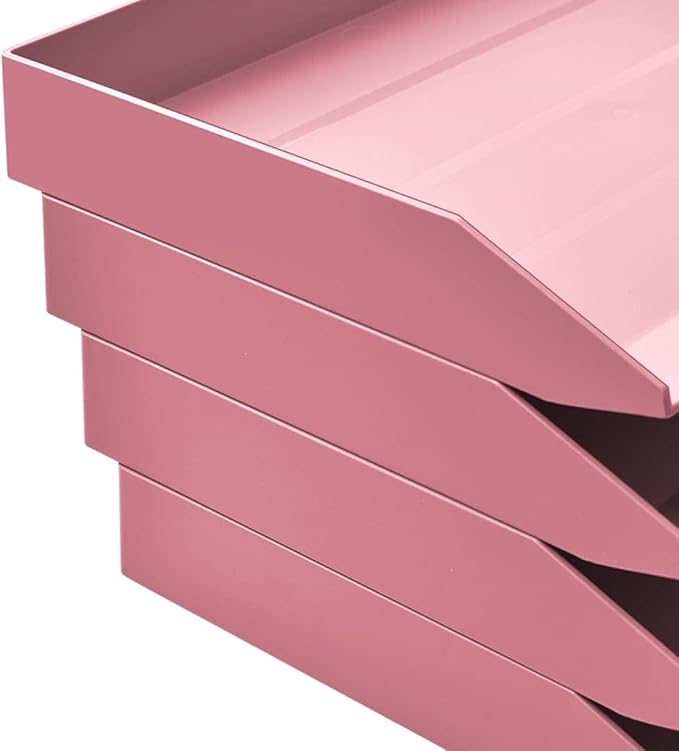 Acrimet Stackable Letter Tray 2 Tier Side Load, Plastic, Desktop File Organizer (Solid Pink Color)-NeatNest