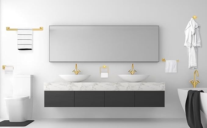 BOZWELL Double Towel Hooks for Bathroom Light Brushed Gold Wall Mount,Simple Modern Square Style Coat Robe Hook,Stainless Steel Heavy Duty Door Hanger for Bathroom Bedroom Kitchen Hotel Pool 1502-G-1