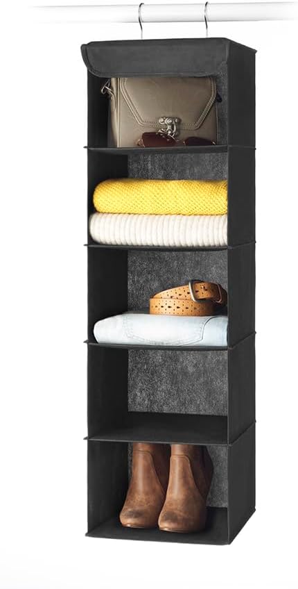 Whitmor 5 Section Closet Organizer - Hanging Shelves with Sturdy Metal Frame, Black-NeatNest