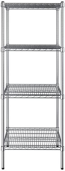 24" x 24" NSF Chrome 4-Shelf Kit with 64" Posts, Heavy Duty Storage Shelving, Wire Shelving Kit, NSF Commercial Storage Rack Unit