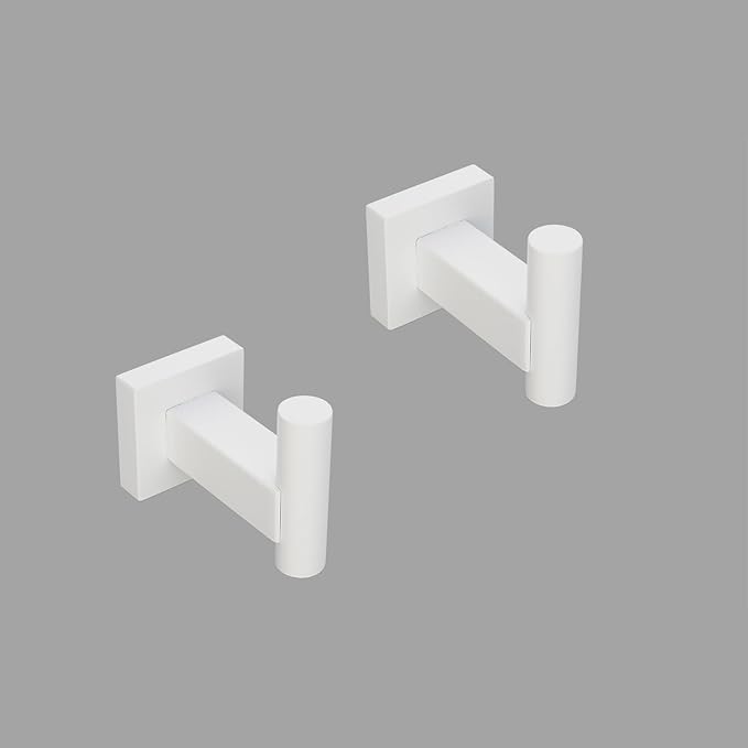 GERZWY Bathroom Hooks, Towel Robe/Coat Clothes Hook Stainless Steel Hanger Wall Hooks Heavy Duty for Bath Wall Mounted 2 Pack, White