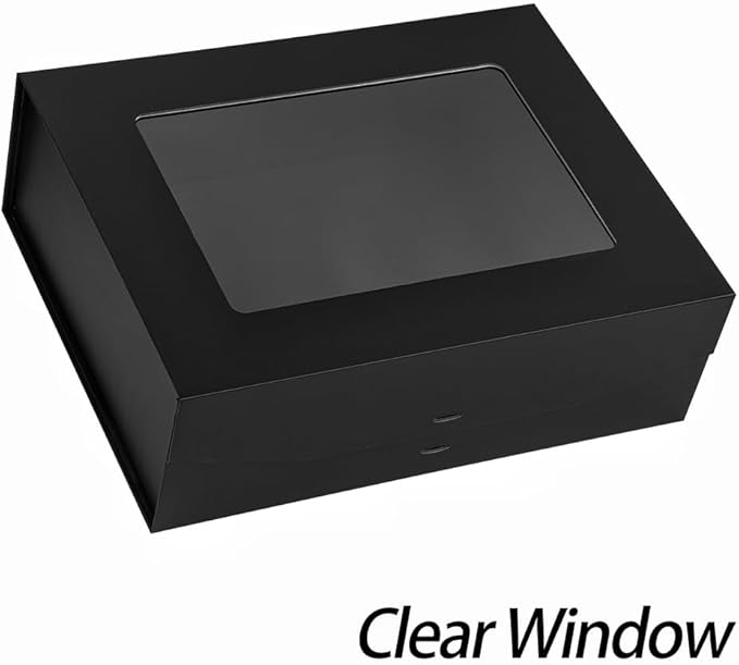 Black Extra Large Gift Box for Presents with Ribbon 16.5x13x5.3 Inches Clear Gift Box with Window Magnetic Closure Gift Boxes with Lids-NeatNest