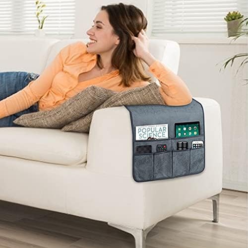 HAOMAIJIA Anti Slip Sofa Armrest Organizer Arm Chair Bedside Caddy Storage Organizer For Recliner Couch With 6 Pockets For Cell Phone Tv Remote Control Magazines (grey blue)-NeatNest