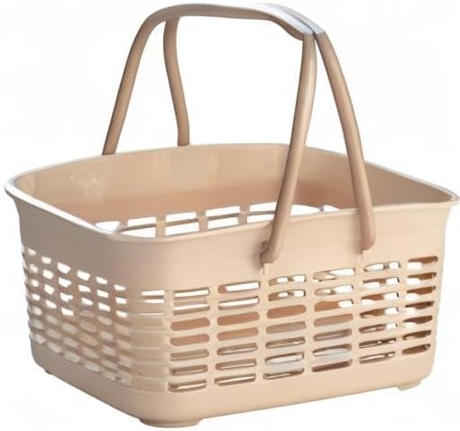 ALINK Plastic Shower Caddy Basket with Handle, Portable Organizer Storage Basket for College Dorm, Bathroom, Kitchen - Khaki