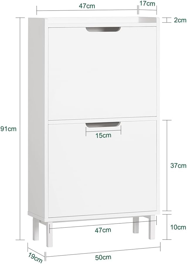 Haotian Slim Shoe Cabinet Entryway, Narrow Shoe Rack with 2 Flip-Drawers, White Shoe Organiazer Hallway, Hidden Shoe Storage Cupboard Entrance, FSR151-W