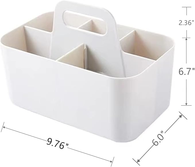 Feadily (2 Pack Plastic Shower Caddy Portable, Portable Basket with Handle Storage Organizer, Stackable 5 Compartments, 9.76" x 6" x 6.7", White-NeatNest