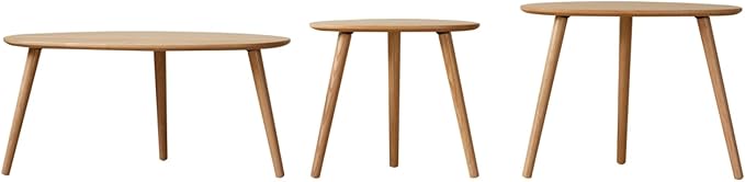 Small Oval Nesting Table, Mid Century Coffee Table for Living Room,Solid Oak Wood End Tables,Triangle Tabletop with 3 Legs,Minimalist Display Living Tables (Original Wood Color, 3 Pieces)