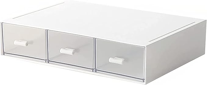 Desk Organizer-Stackable Storage Drawers, Plastic Compact Desk Storage Box Perfect for Collection Small Item/Cosmetic Office Organizer - 3 drawers (White)-NeatNest