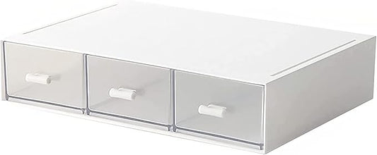Desk Organizer-Stackable Storage Drawers, Plastic Compact Desk Storage Box Perfect for Collection Small Item/Cosmetic Office Organizer - 3 drawers (White)-NeatNest