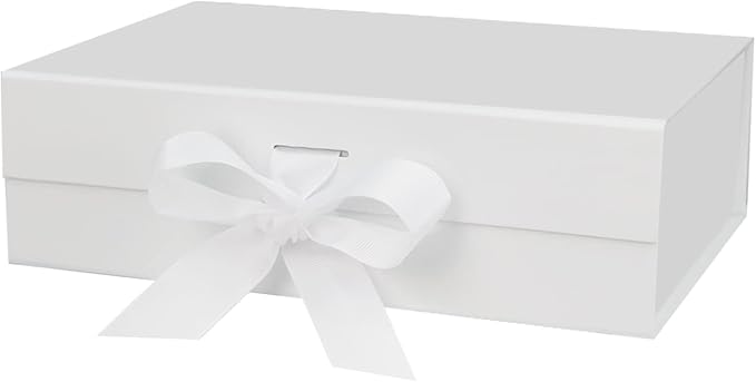 10.5"X7.5"X3.1" White Magnetic Gift Box with Lid and Ribbon for Presents-NeatNest