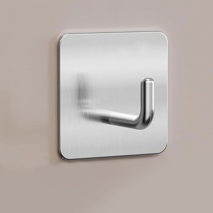 Adhesive Towel Hooks, 8 Pack Self Adhesive Coat Sticky Hooks for Hanging, Stainless Steel Stick on Wall Hat Hook, Bathrooms Kitchen Livingroom Garage, Silver