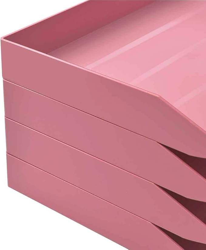 Acrimet Stackable Letter Tray Single Side Load, Plastic, Desktop File Organizer (Solid Pink Color) (1 Unit)-NeatNest