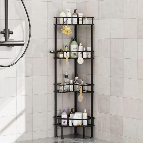 FJNATINH Corner Shower Caddy - 4-Tier Bathroom Organizer with Adjustable Feet, Heavy Duty Shower Shelf for Shampoo, Soap, Towels - Easy Install, No Drilling Required