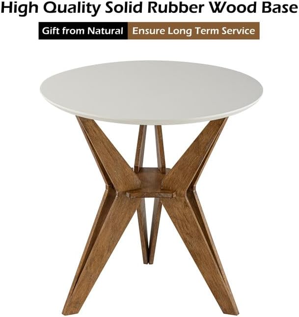 Farmhouse End Table Distressed Wood Side Table with Crisscross Legs and X Legs, Accent Table with White Top and Tripod Base for Living Room, Office, Boho Decor, Modern Rustic, Nature, Round