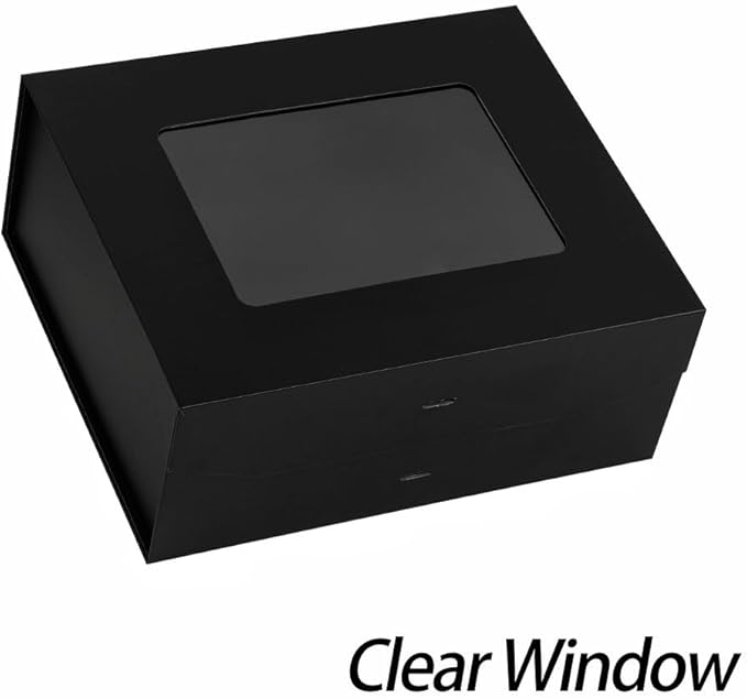 Black Gift Box for Presents with Ribbon 13.2x11x5.3 Inches Clear Gift Box with Window Magnetic Closure Gift Boxes with Lids-NeatNest