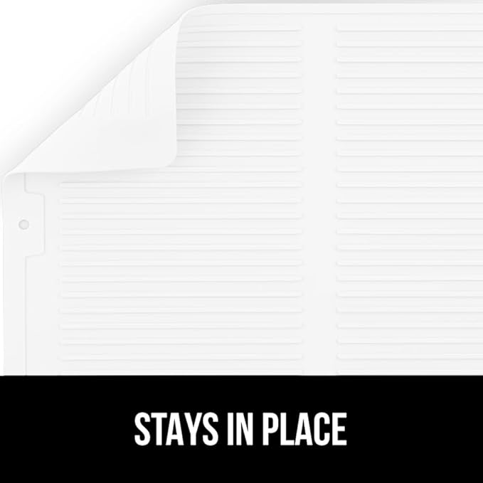 GORILLA GRIP 100% BPA-Free Patented Silicone Dish Drying Mat for Kitchen Counter, Water Catching Ribbed Design, Easy Clean Waterproof Sink Liner, Heat Resistant, Fits Under Rack, 13x11 Inch, White