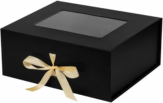 Black Gift Box for Presents with Ribbon 13.2x11x5.3 Inches Clear Gift Box with Window Magnetic Closure Gift Boxes with Lids-NeatNest