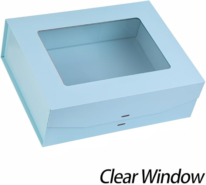 Blue Extra Large Gift Box for Presents with Ribbon 16.5x13x5.3 Inches Clear Gift Box with Window Magnetic Closure Gift Boxes with Lids-NeatNest