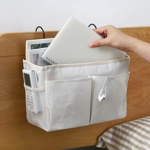 Bedside Caddy Organizer & Bedside Storage Basket Multi-Function Organizer for Bunk, Hospital Beds, Dorm Bed Rails,| Holds Magazines, Books, Glasses, Phone | Space-Saving (White 2 Pack)-NeatNest