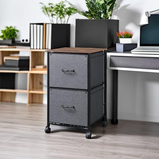 DEVAISE 2 Drawer Mobile File Cabinet, Rolling Printer Stand, Fabric Vertical Filing Cabinet fits A4 or Letter Size for Home Office, Rustic Brown-NeatNest