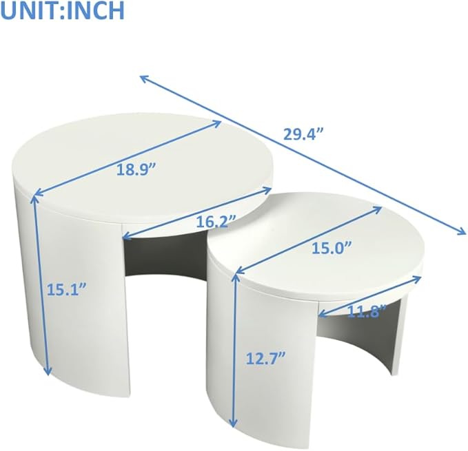 Nesting Coffee Table Set of 2, Small Coffee Table Round End Table Circle Side Table Wood Accent Tables for Small Spaces Living Room Bedroom Balcony Office, White