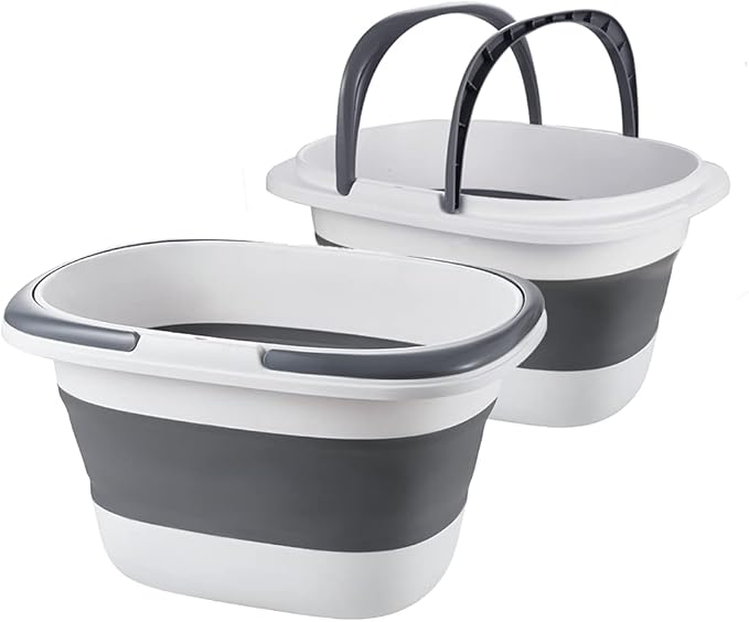 2 Pack Large Collapsible Mop Bucket 4.2 Gallon(16L) with Handle for House Cleaning, Space Saving Outdoor Multiuse Foldable Water Pail for Camping, Fishing, RV(2, Grey)-NeatNest