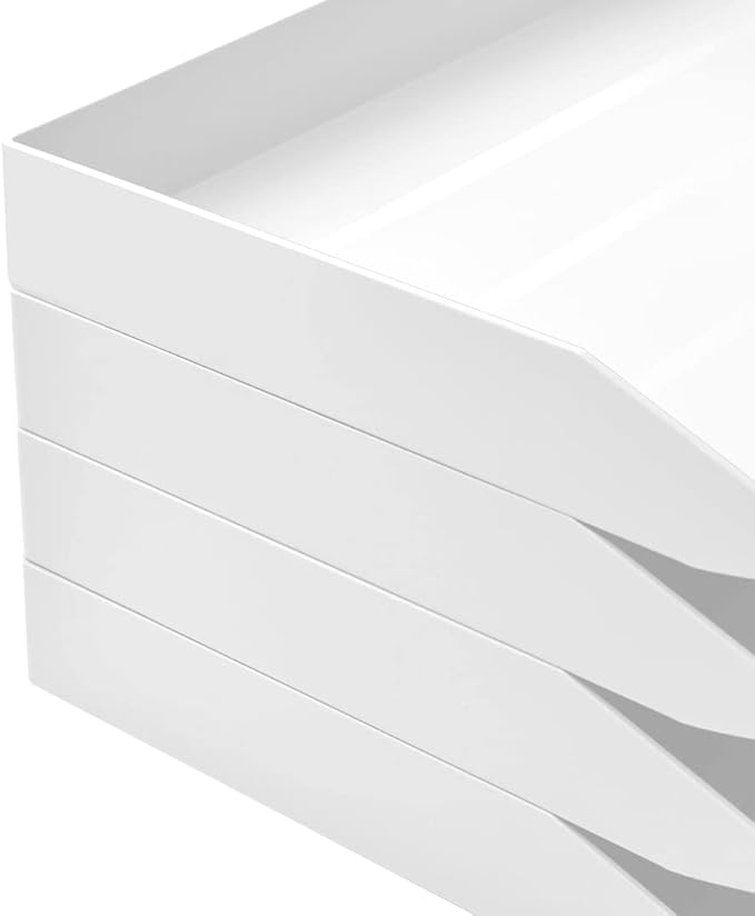 Acrimet Stackable Letter Tray Single Side Load, Plastic, Desktop File Organizer (White Color) (1 Unit)-NeatNest