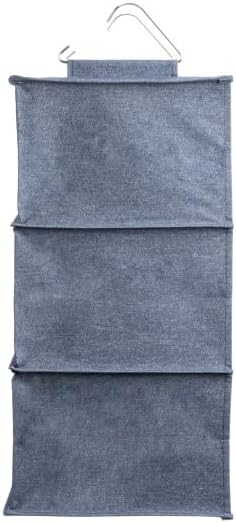 Household Essentials Hanging Cotton Blend Closet Organizer with 3 Storage Shelves, Denim-NeatNest