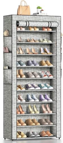 Covered Shoe Rack Tall Metal Shoes Rack Organizer for Entryway Garage Closet Tall Shoe Shelf Shoe Storage Cabinet Free Standing Large Garage Shoes Racks Organizer-NeatNest