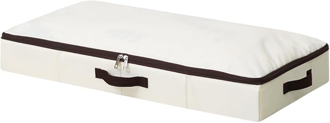 AMJ 4" Foldable Underbed Storage Closet Organizers and storage bins, Under Bed Garment Storage Bins, Folding & Washable, Soft Zip Lid, Beige-NeatNest