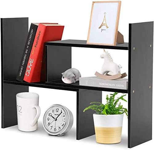 Aleiodvn 2-Shelf Desktop Bookshelf, Adjustable Storage Rack, Modern Design, Home Decor(Black)-NeatNest